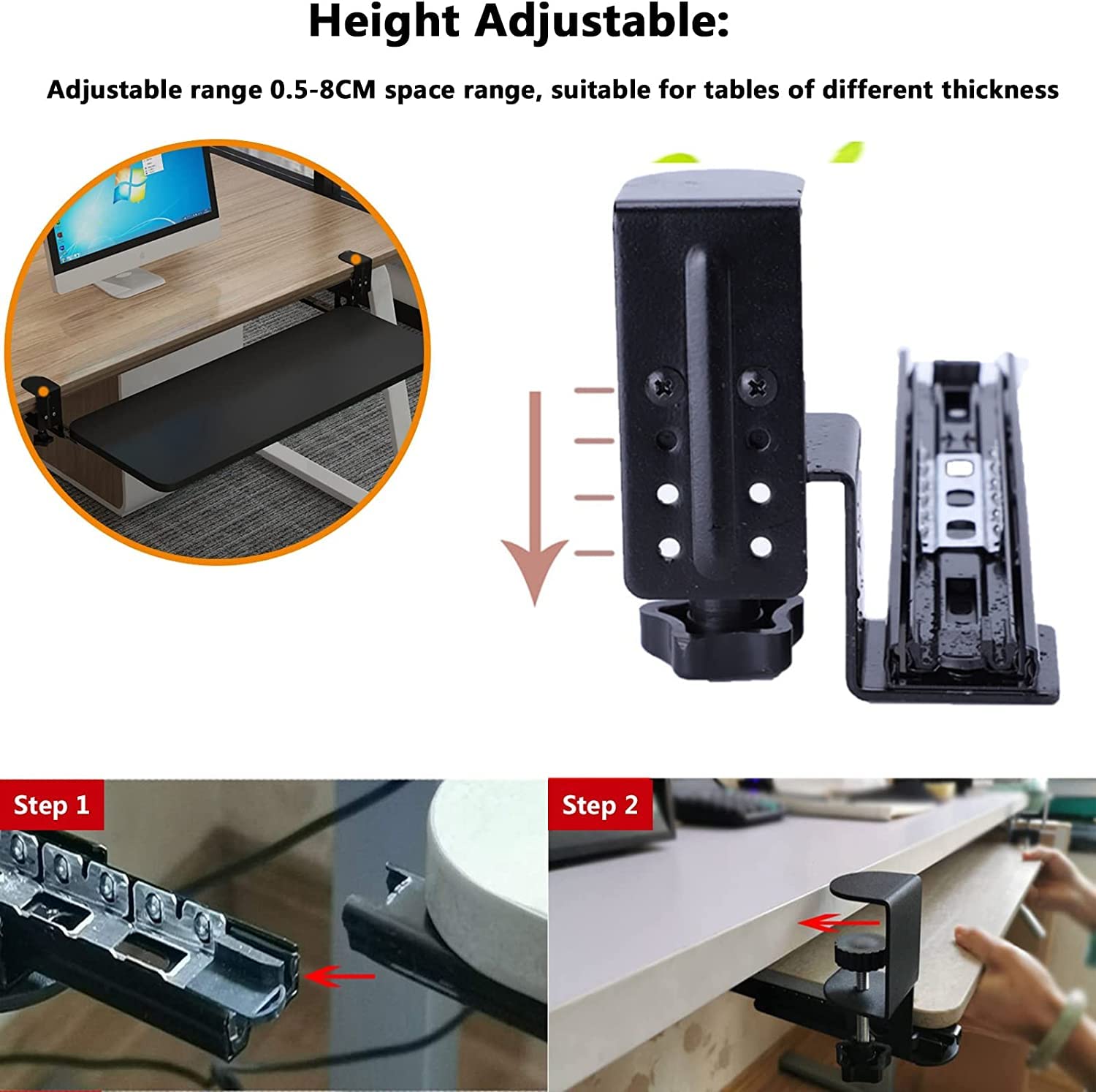 Keyboard Tray Stores Under Desk 4 Colours Wooden Keyboard Tray Height Adjustable - Under Desk Comfort Keyboard Drawer - Multifunction Sliding Keyboard Shelf, Relieve Fatigue