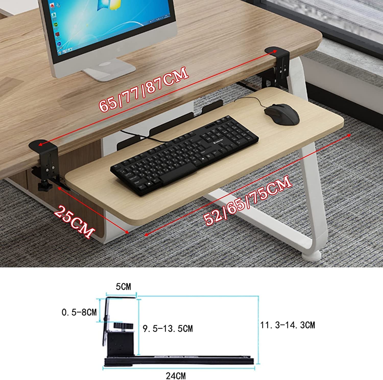 Keyboard Tray Stores Under Desk 4 Colours Wooden Keyboard Tray Height Adjustable - Under Desk Comfort Keyboard Drawer - Multifunction Sliding Keyboard Shelf, Relieve Fatigue