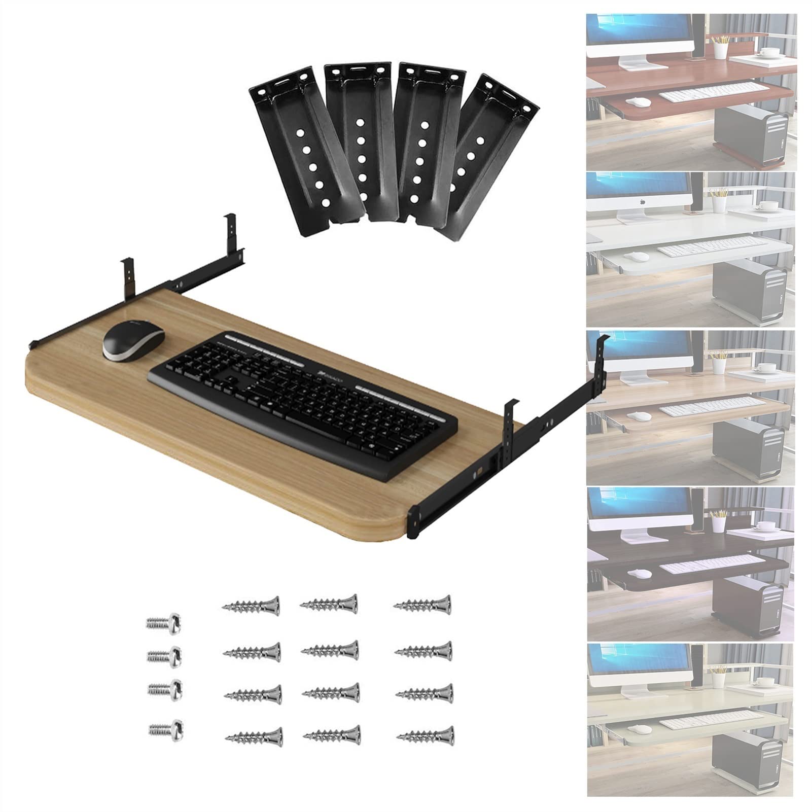 KDLKCT6 54/60/70x27cm Under Desk Wooden Keyboard Tray, Desk Armrest, Sliding Keyboard Platforms, Height Adjustable Slide-Out Keyboard Tray with Slide Rails Ergonomic, Easy to Install, Save Space