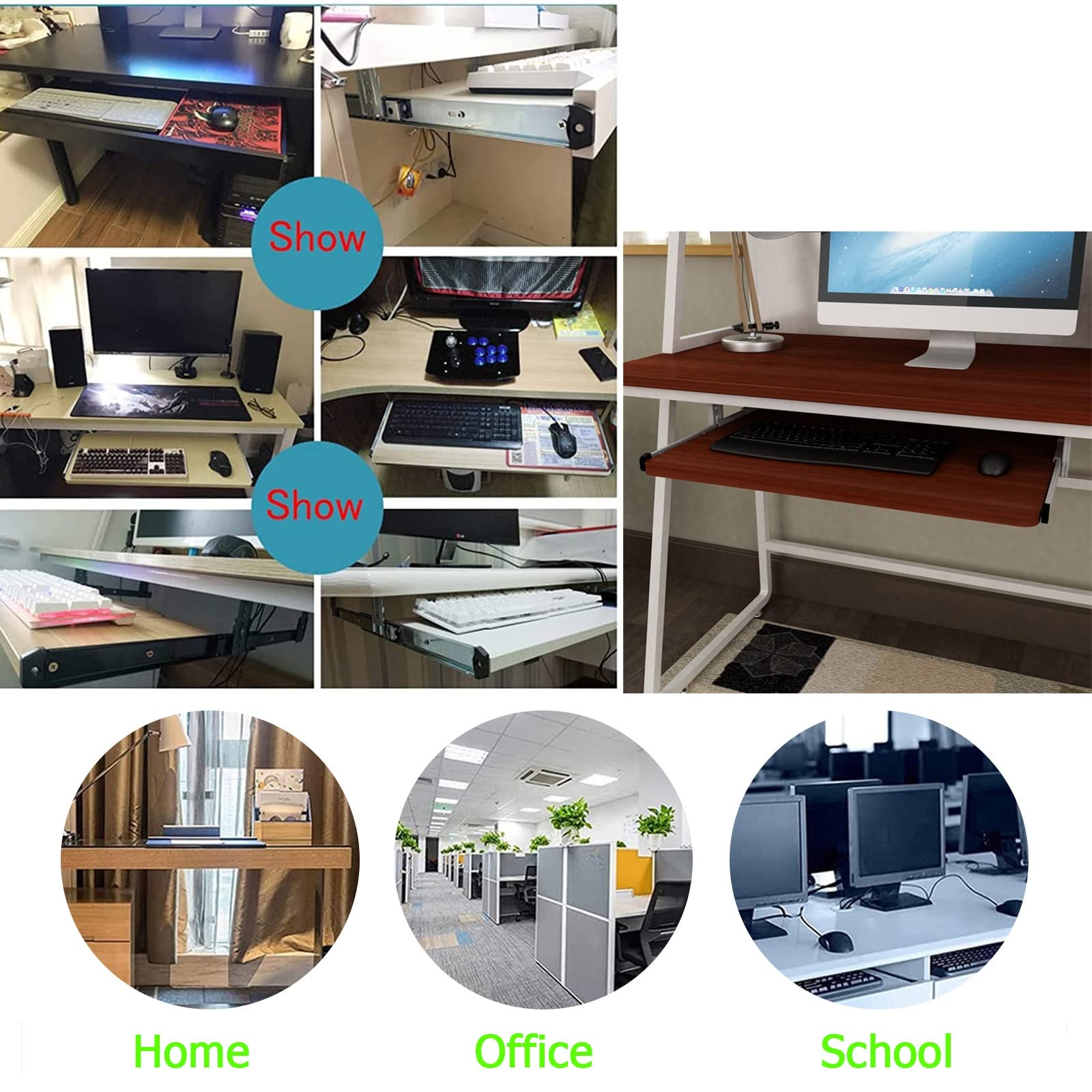 V3VOGUE 5 Colours Wooden Desk Extender Keyboard Tray - Under Desk Slide-Out, Office Keyboard Drawer with Height Adjustable, Keyboard Mouses Storge Shelf/Sliding Keyboard Support