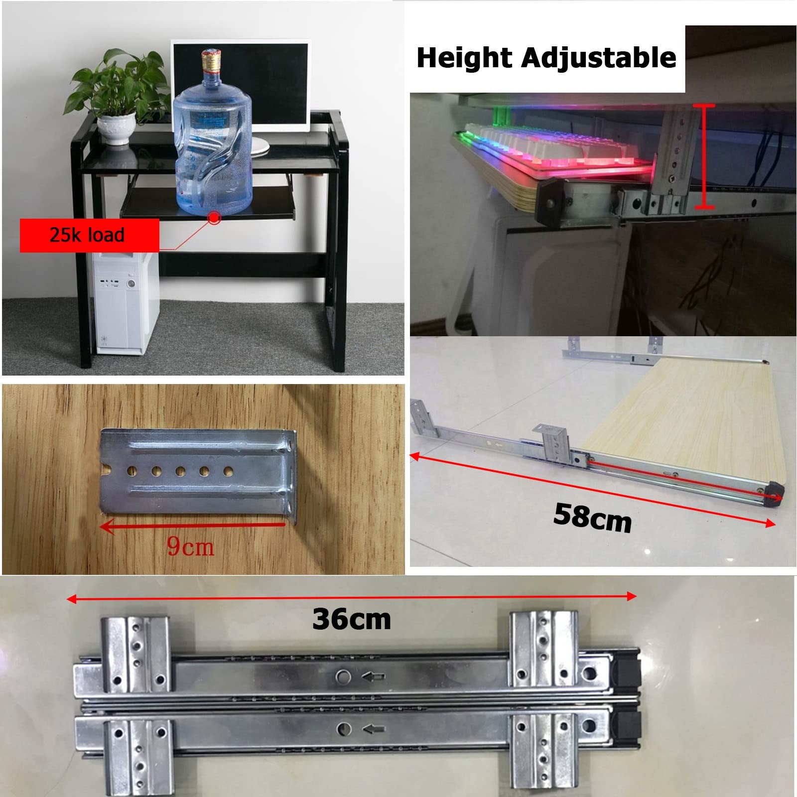 V3VOGUE 5 Colours Wooden Desk Extender Keyboard Tray - Under Desk Slide-Out, Office Keyboard Drawer with Height Adjustable, Keyboard Mouses Storge Shelf/Sliding Keyboard Support