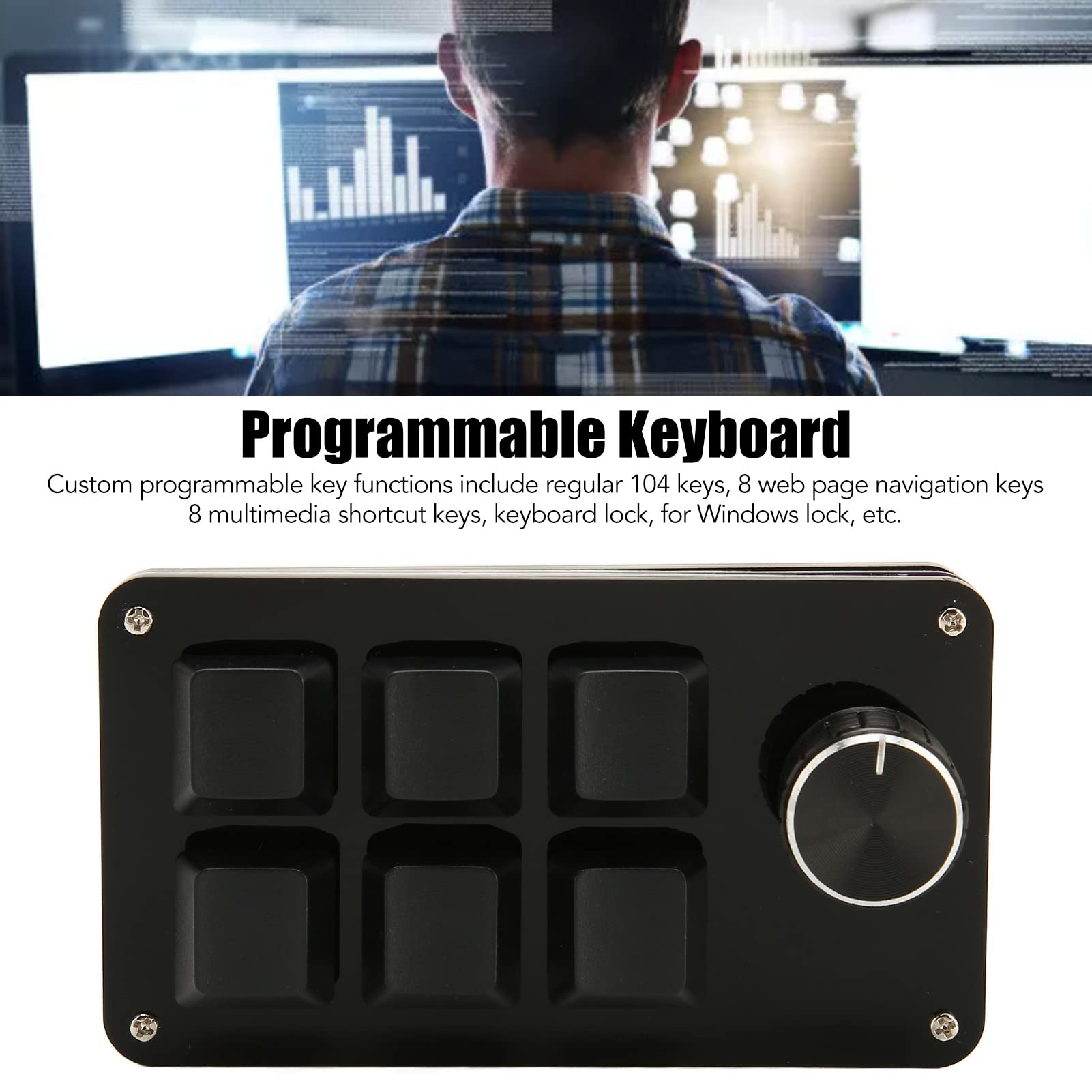 Luqeeg 6 Key Mini Keypad with Knob, USB DIY Programmable Keyboard, One Handed Macro Mechanical Keyboard, RGB Backlight OSU Gaming Keyboard for Office, Gaming, Music, Media, Laboratory