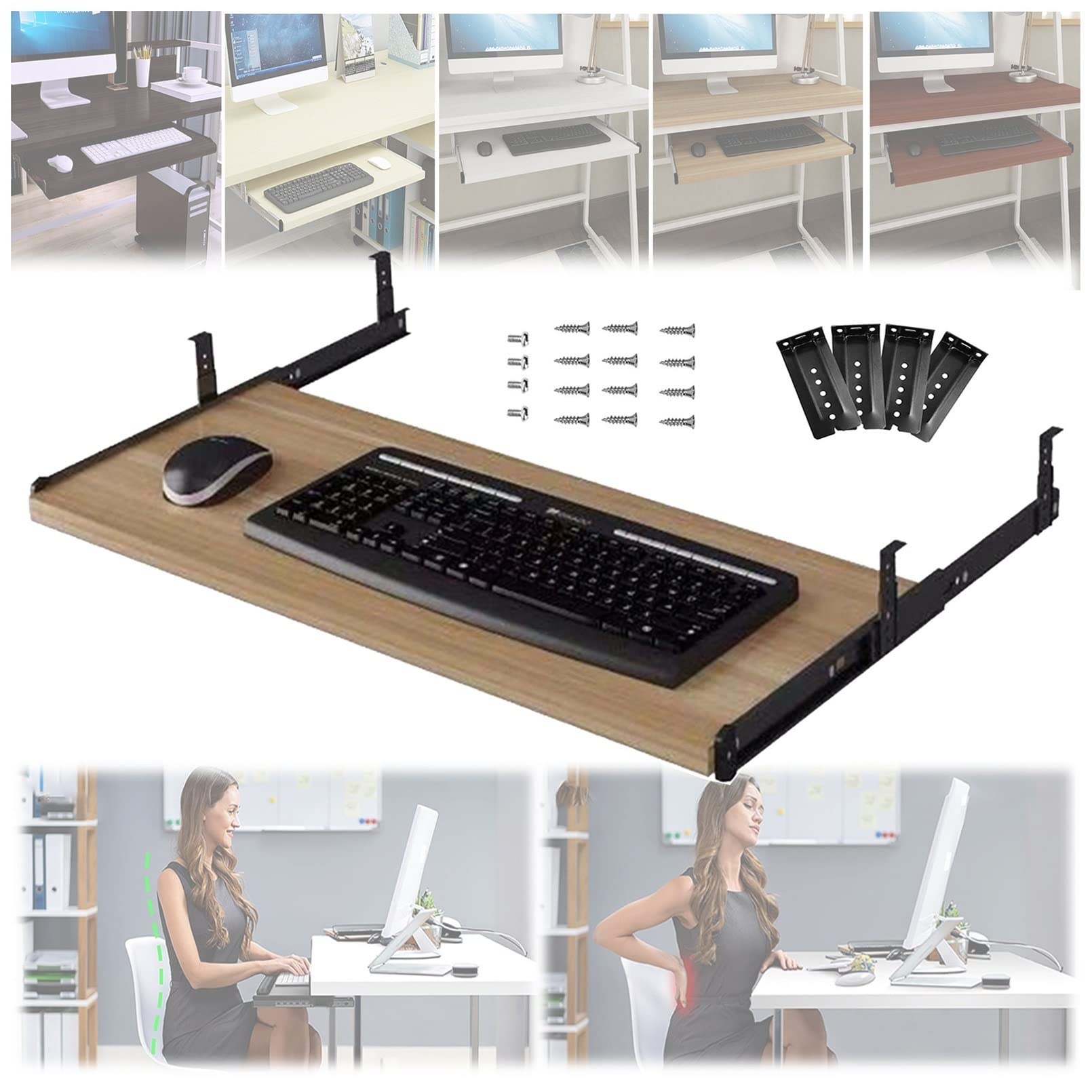 Desktop Extender Sliding Keyboard Tray Keyboard Slider 54/60/70x27cm Wooden Extension Table Installed Under The Table Strong Load-bearing Capacity Easy To Assemble Ergonomics Adjust Posture Improve Fa