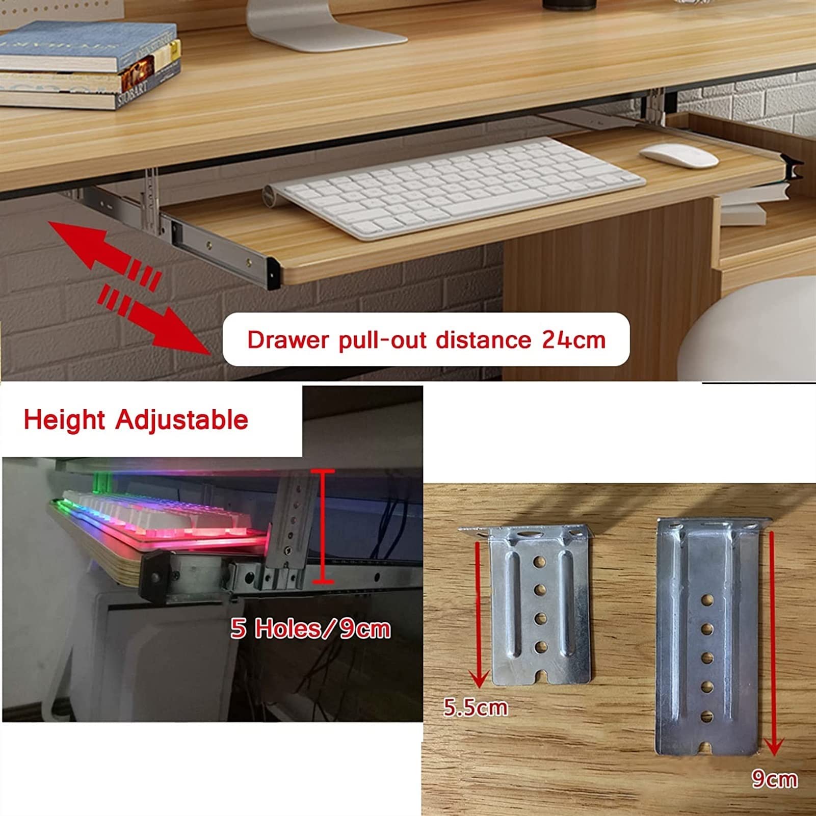 Desktop Extender Sliding Keyboard Tray Keyboard Slider 54/60/70x27cm Wooden Extension Table Installed Under The Table Strong Load-bearing Capacity Easy To Assemble Ergonomics Adjust Posture Improve Fa