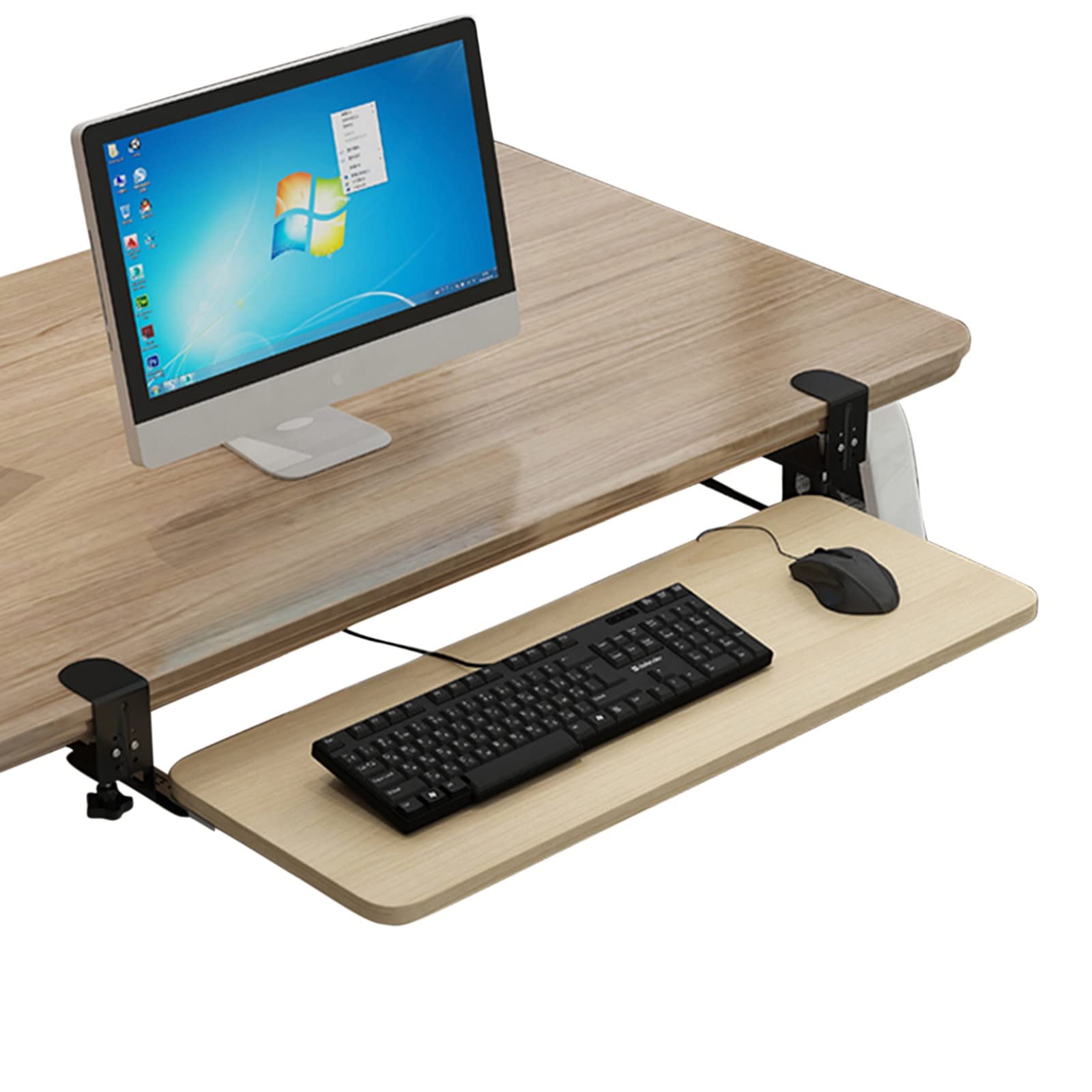 QULACO Under Desk Wooden Ergonomic Keyboard Tray - Under Desk Sliding Keyboard Platform, Sturdy, Comfort, Desk Wrist Rests Extender 52/65x25cm