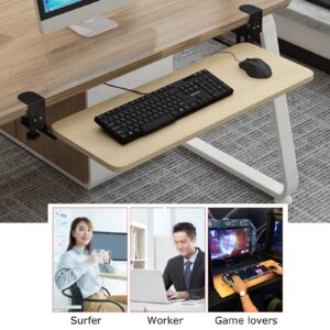 QULACO Under Desk Wooden Ergonomic Keyboard Tray - Under Desk Sliding Keyboard Platform, Sturdy, Comfort, Desk Wrist Rests Extender 52/65x25cm