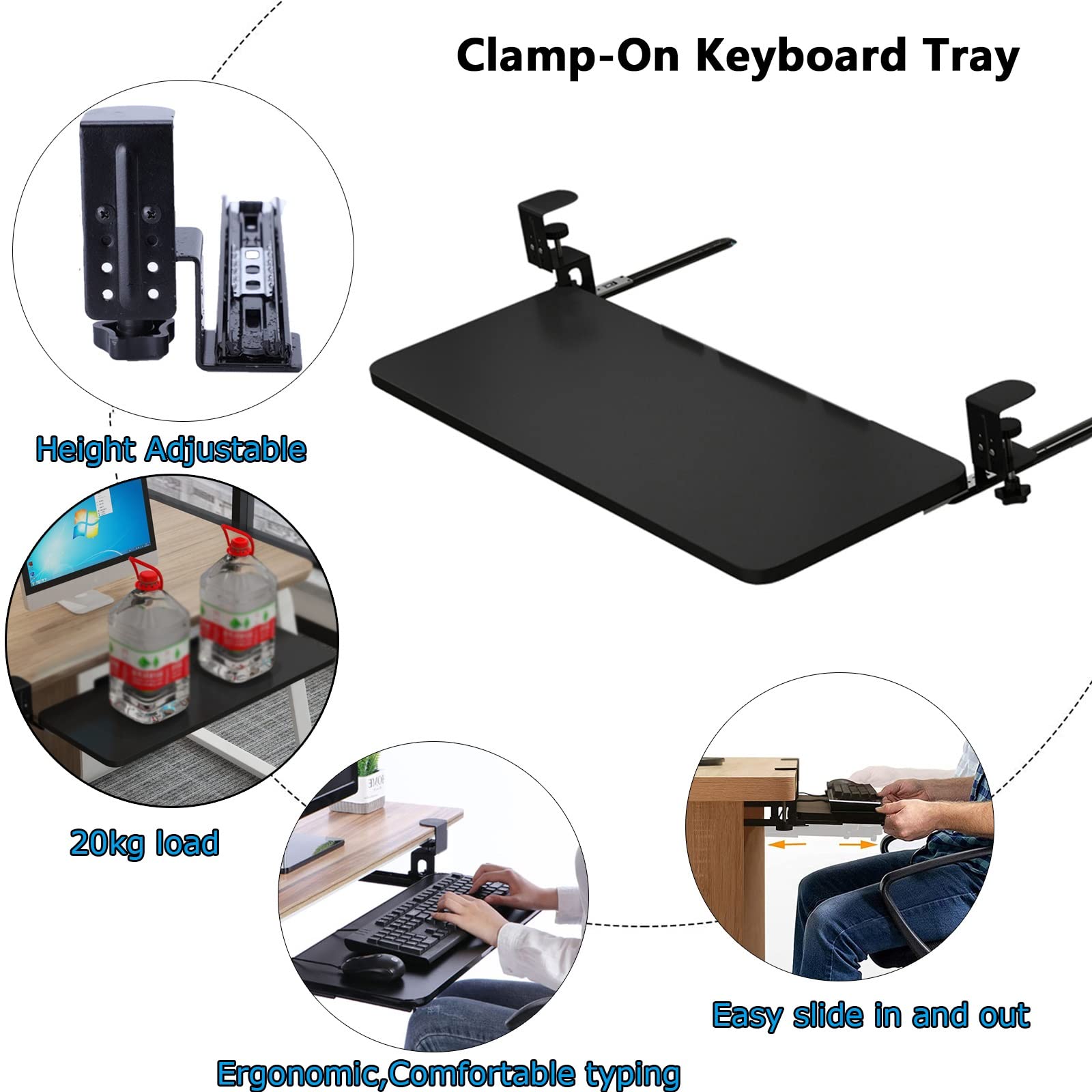 QULACO Under Desk Wooden Ergonomic Keyboard Tray - Under Desk Sliding Keyboard Platform, Sturdy, Comfort, Desk Wrist Rests Extender 52/65x25cm