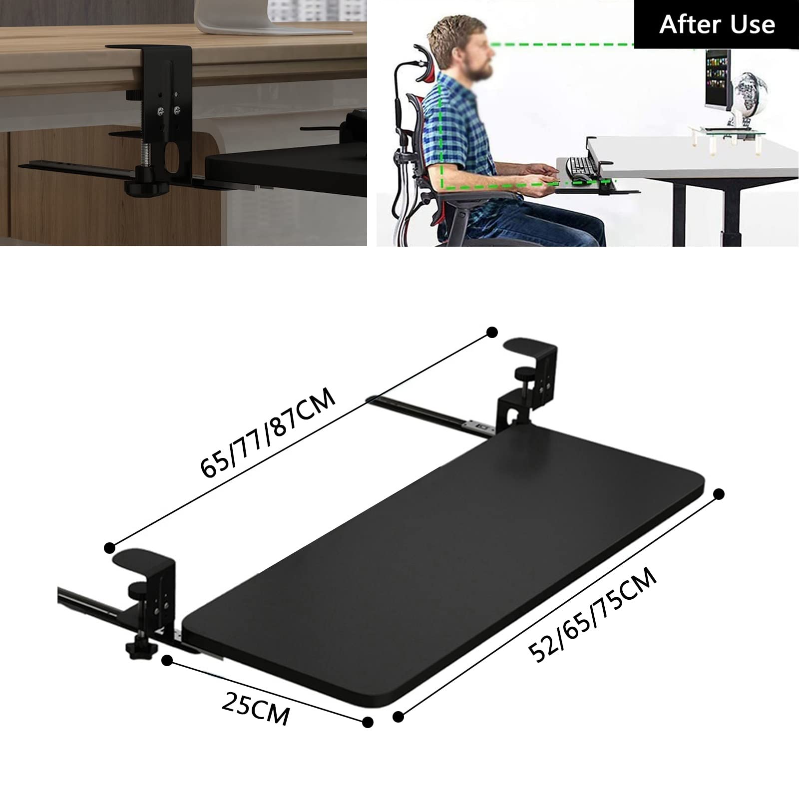 QULACO Under Desk Wooden Ergonomic Keyboard Tray - Under Desk Sliding Keyboard Platform, Sturdy, Comfort, Desk Wrist Rests Extender 52/65x25cm