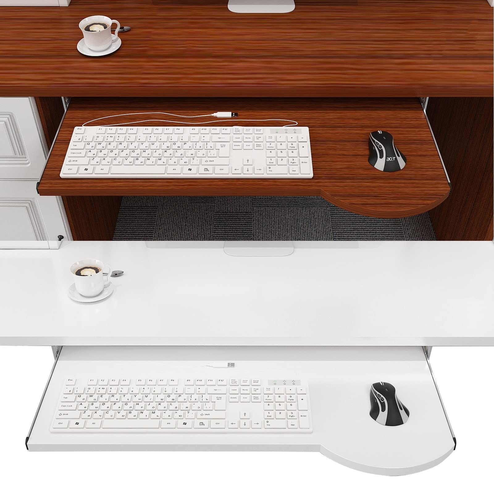 V3VOGUE Wooden Keyboard Tray Under Desk Push-Pull Keyboard Holder - Ergonomic Desk Extender Bracket 600/700x260mm, Improve Sitting Posture, Protection Eyesight, Slide Keyboard Drawer