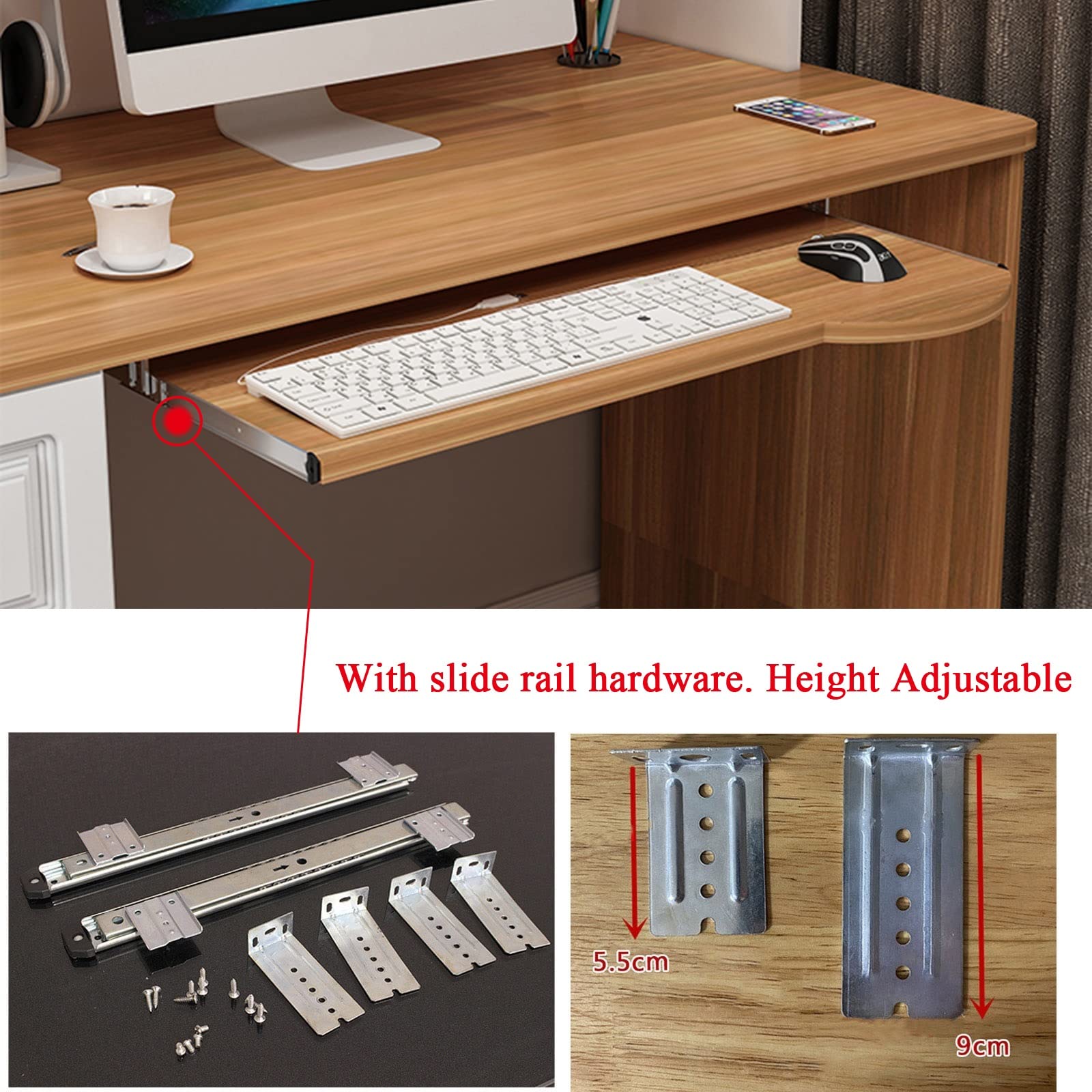 V3VOGUE Wooden Keyboard Tray Under Desk Push-Pull Keyboard Holder - Ergonomic Desk Extender Bracket 600/700x260mm, Improve Sitting Posture, Protection Eyesight, Slide Keyboard Drawer