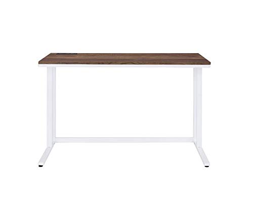 Knocbel 47in Contemporary Computer Desk with Built-in USB Port and Sockets, Home Office Workstation Writing Table with Metal Frame (Walnut and White)