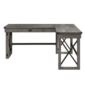 Knocbel Industrial L-Shaped Writing Desk with Storage Drawer and Lift Top, Home Office Workstation Corner Table Computer Desk, 67" L x 55" W x 30" H (Weathered Gray)