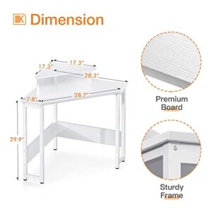 ODK Corner Desk Space Saving Small Desk with Sturdy Steel Frame, Computer Desk with Monitor Stand for Small Space, Easy Assembly Triangle Vanity Desk with Durable Wooden Desktop (White)