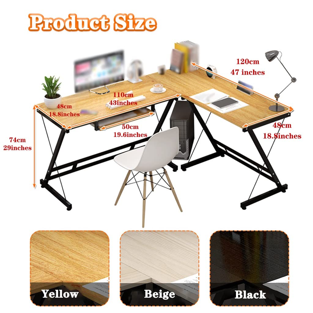 L Shaped Desk L Shaped Desk Reversible L Shaped Computer Desk, Corner Desk with with Keyboard Tray, Minimalist L Shaped Gaming Desks, Saving Space Laptop Table (Color : Yellow, Size : 47 in)