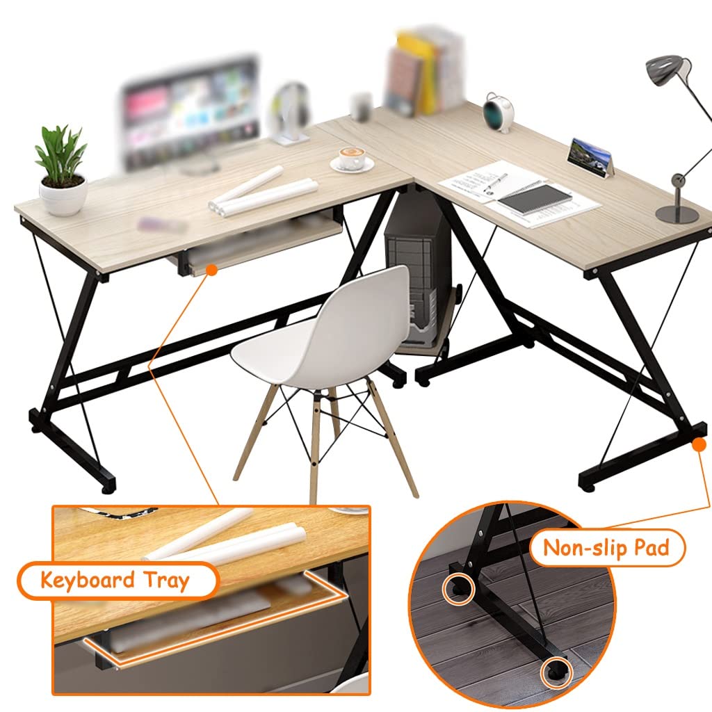 L Shaped Desk L Shaped Desk Reversible L Shaped Computer Desk, Corner Desk with with Keyboard Tray, Minimalist L Shaped Gaming Desks, Saving Space Laptop Table (Color : Yellow, Size : 47 in)