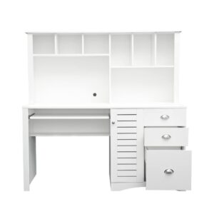 59" Computer Desk with Hutch,Writing Desk Study Table with Keyboard Tray,Storage Cabinet with 2-Tier Open Shelf & 3 Large Drawer,Craft Desk Workstation Desk Executive Desk with Bookshelf