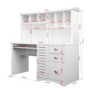 59" Computer Desk with Hutch,Writing Desk Study Table with Keyboard Tray,Storage Cabinet with 2-Tier Open Shelf & 3 Large Drawer,Craft Desk Workstation Desk Executive Desk with Bookshelf