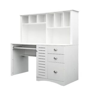 59" Computer Desk with Hutch,Writing Desk Study Table with Keyboard Tray,Storage Cabinet with 2-Tier Open Shelf & 3 Large Drawer,Craft Desk Workstation Desk Executive Desk with Bookshelf