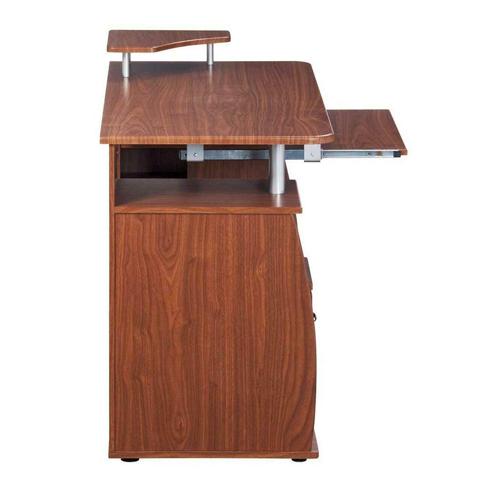 Thaweesuk Shop Mahogany Modern Computer Table Desk with 2 Storage Drawers Pullout Keyboard Tray Furniture Heavy-Duty Engineered Wood Panels MDF 48’’ x 22’’ x 30’’ (WxDxH) of Set