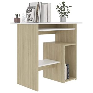 ZQQLVOO Home Office Desk Study Writing Computer Desk with Keyboard Tray/Storage Shelves, Modern Simple Style PC Desk Laptop Study Table Workstation,White and Sonoma Oak 31.5"x17.7"x29.1" Chipboard