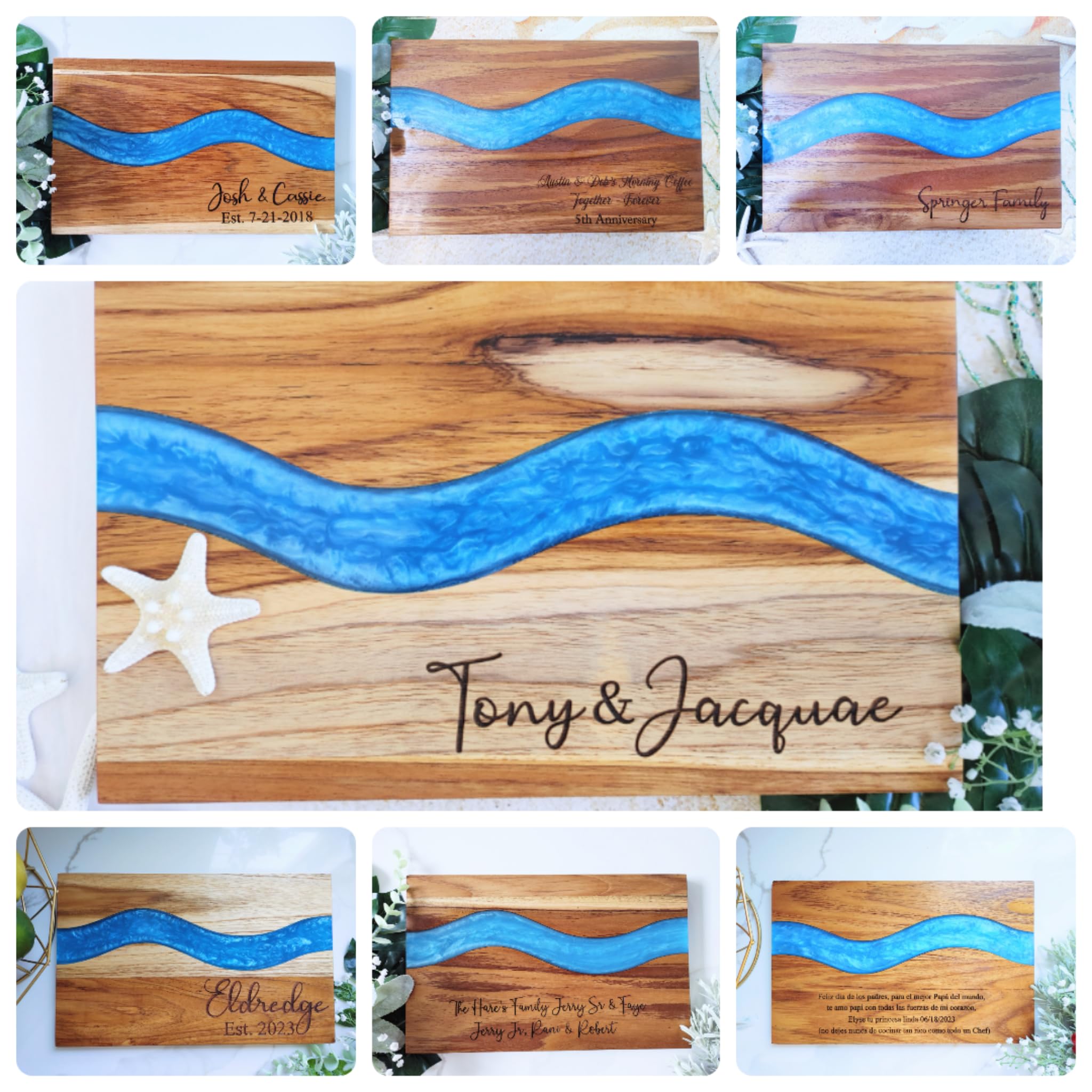 Personalized Wood Cutting Board with Resin, Custom Wedding Gifts, White Epoxy Serving Board, Anniversary Christmas Birthday Gift for Her