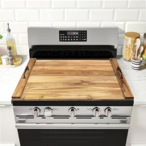 gashell noodle board stove cover with handles for electric, gas stove top (acacia wood)