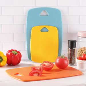 Cutting Boards for Kitchen, Kaloo Plastic Cutting Boards Set of 3, Large Medium Small Cutting Boards for Kitchen, Easy Grip Handle, BPA Free, Dishwasher Safe (3 Size, Multi Colors)