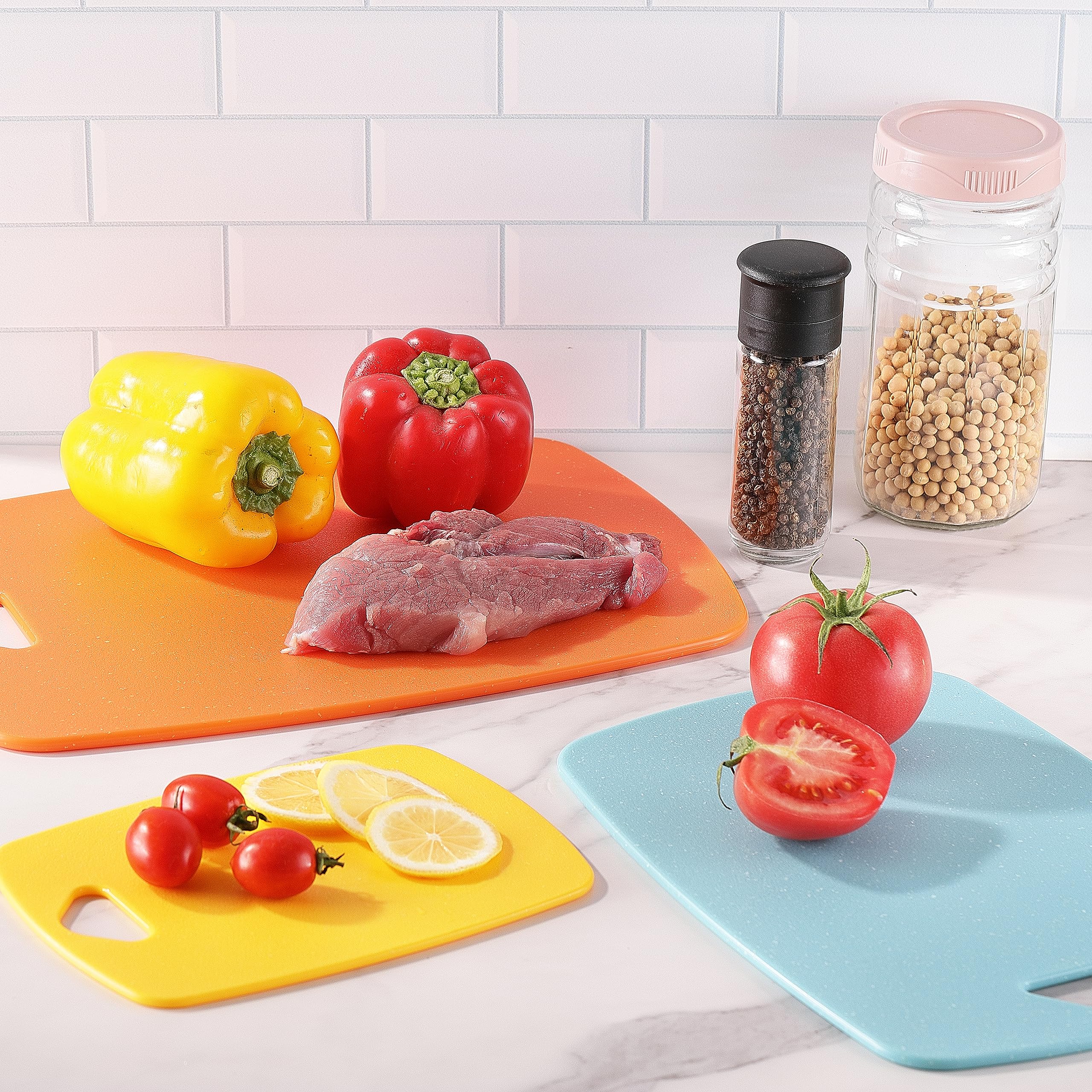 Cutting Boards for Kitchen, Kaloo Plastic Cutting Boards Set of 3, Large Medium Small Cutting Boards for Kitchen, Easy Grip Handle, BPA Free, Dishwasher Safe (3 Size, Multi Colors)