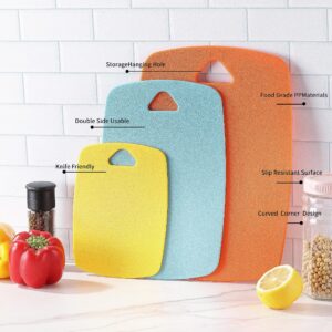 Cutting Boards for Kitchen, Kaloo Plastic Cutting Boards Set of 3, Large Medium Small Cutting Boards for Kitchen, Easy Grip Handle, BPA Free, Dishwasher Safe (3 Size, Multi Colors)