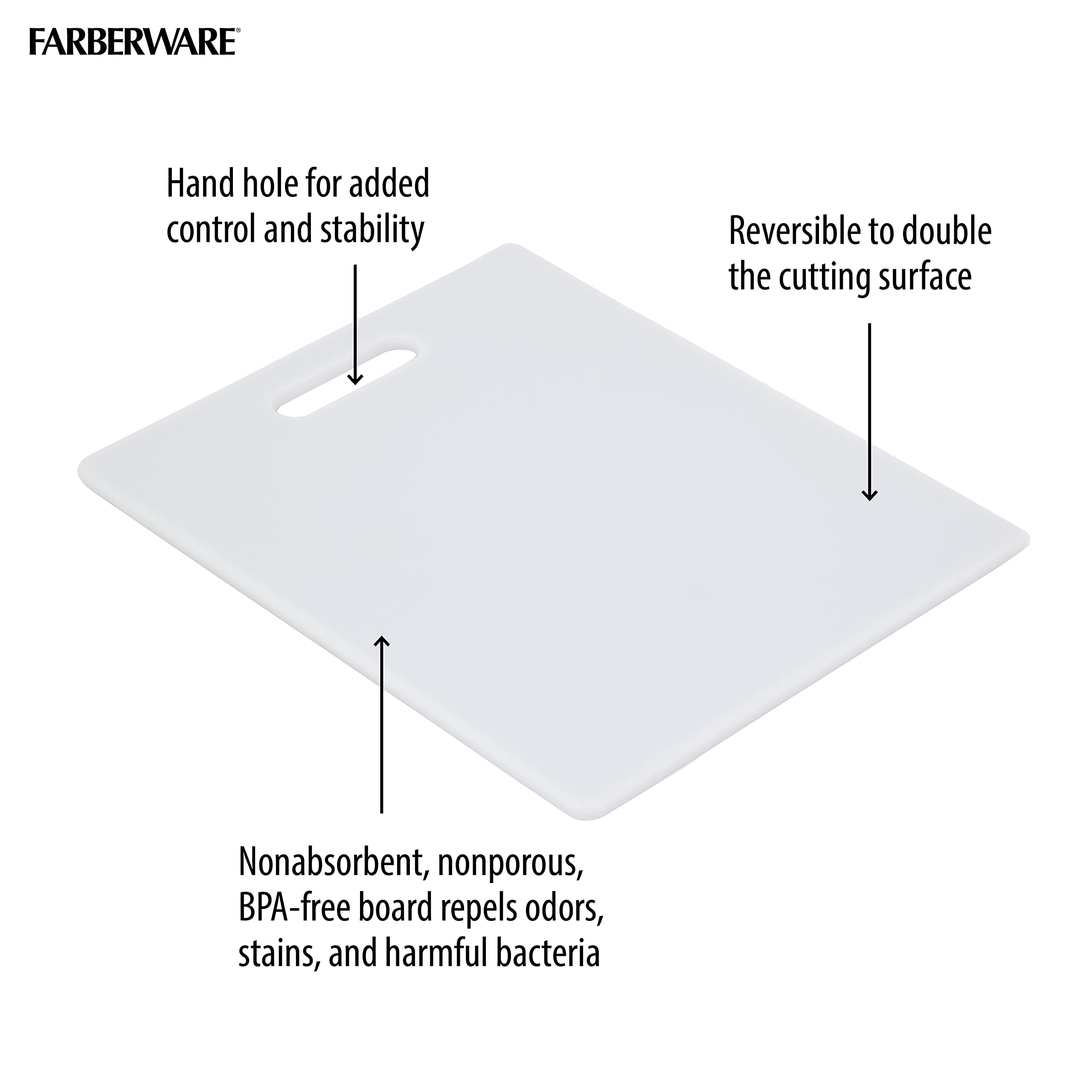 Farberware Plastic Cutting Board, 8x10 Inch, White