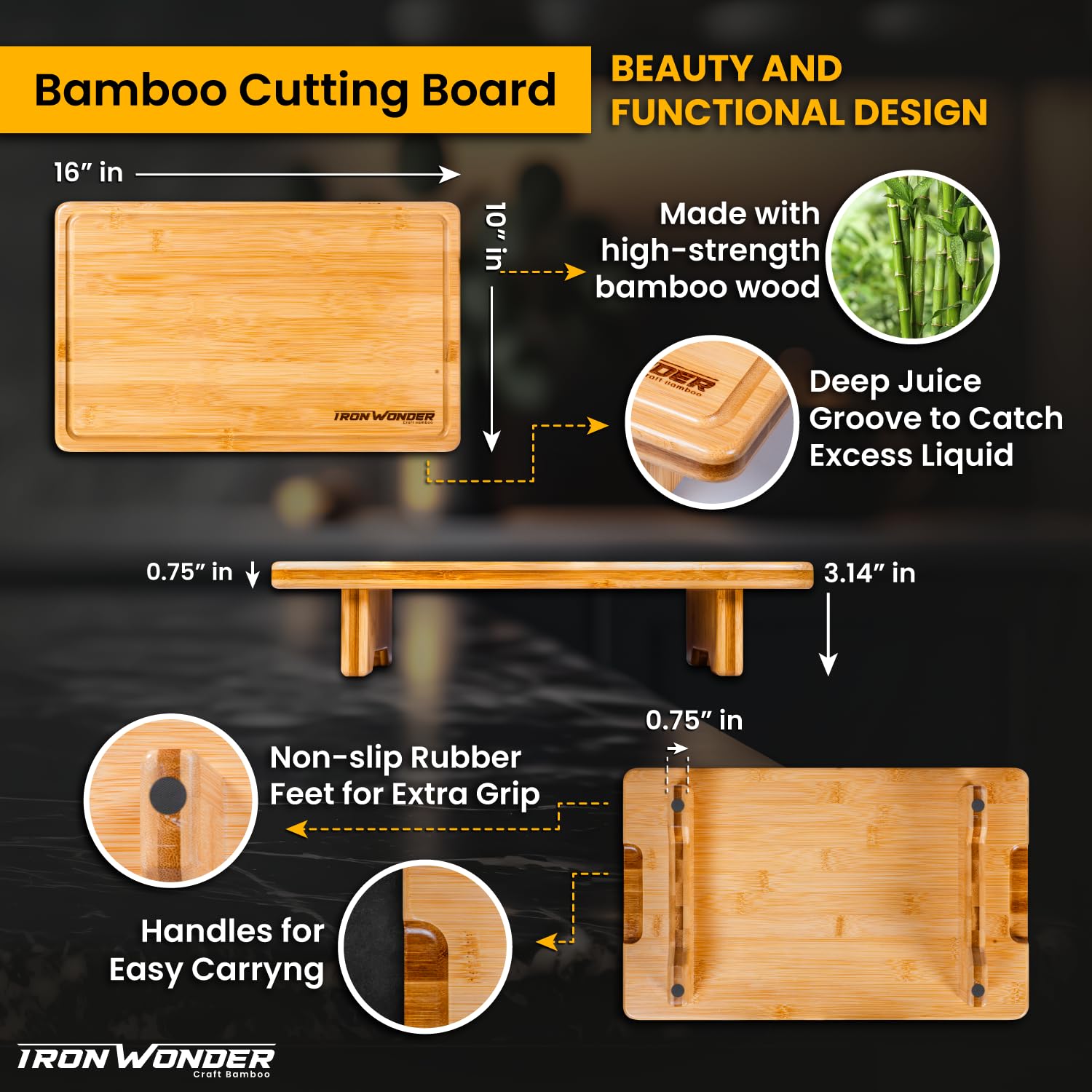 "Magic Table" Bamboo Cutting Board: "The unique multifunctional solution for a kitchen without limits" - Chopping Butcher Block - Wooden Cutting Board for Kitchen, Elevated Design with Tray Space.