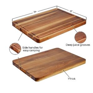 Wood Cutting Boards for Kitchen, Large cutting board 17 x 13 Inch, BEZIA Acacia Wooden Carving Board for Meat, Turkey, Vegetables, BBQ, Cheese - Chopping Butcher Block with Handles, Juice Groove