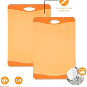 Raj Plastic Cutting Board Reversible Cutting board, Dishwasher Safe, Chopping Boards, Juice Groove, Large Handle, Non-Slip, BPA Free (X-Large, Red, Green & Orange)