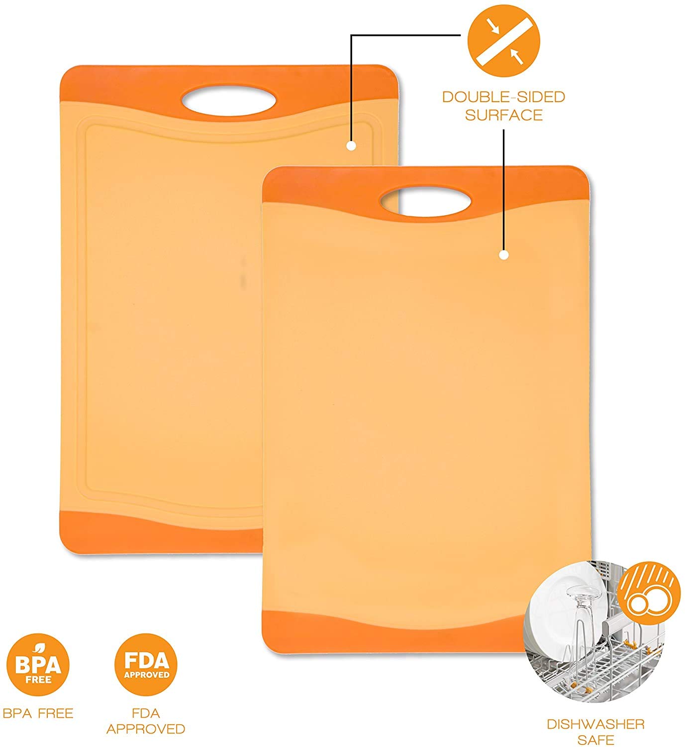 Raj Plastic Cutting Board Reversible Cutting board, Dishwasher Safe, Chopping Boards, Juice Groove, Large Handle, Non-Slip, BPA Free (X-Large, Red, Green & Orange)