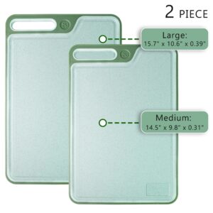 Tagliere Cutting Boards for Kitchen,Large Cutting Board,Plastic Cutting Board Set of 2,Non-Slip Cutting Board with Dandle and Juice Groovenon,Dishwasher Safe Cutting Boards (Green)