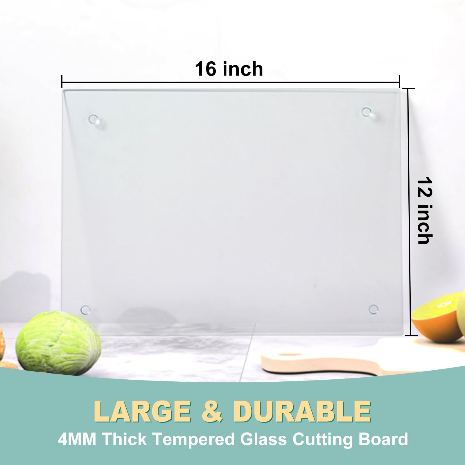 VASUHOME Tempered Glass Cutting Board for Kitchen (12x16"), Long Lasting Clear Glass Cutting Board for Countertop - Scratch, Heat, and Shatter Resistant - Easy to Clean