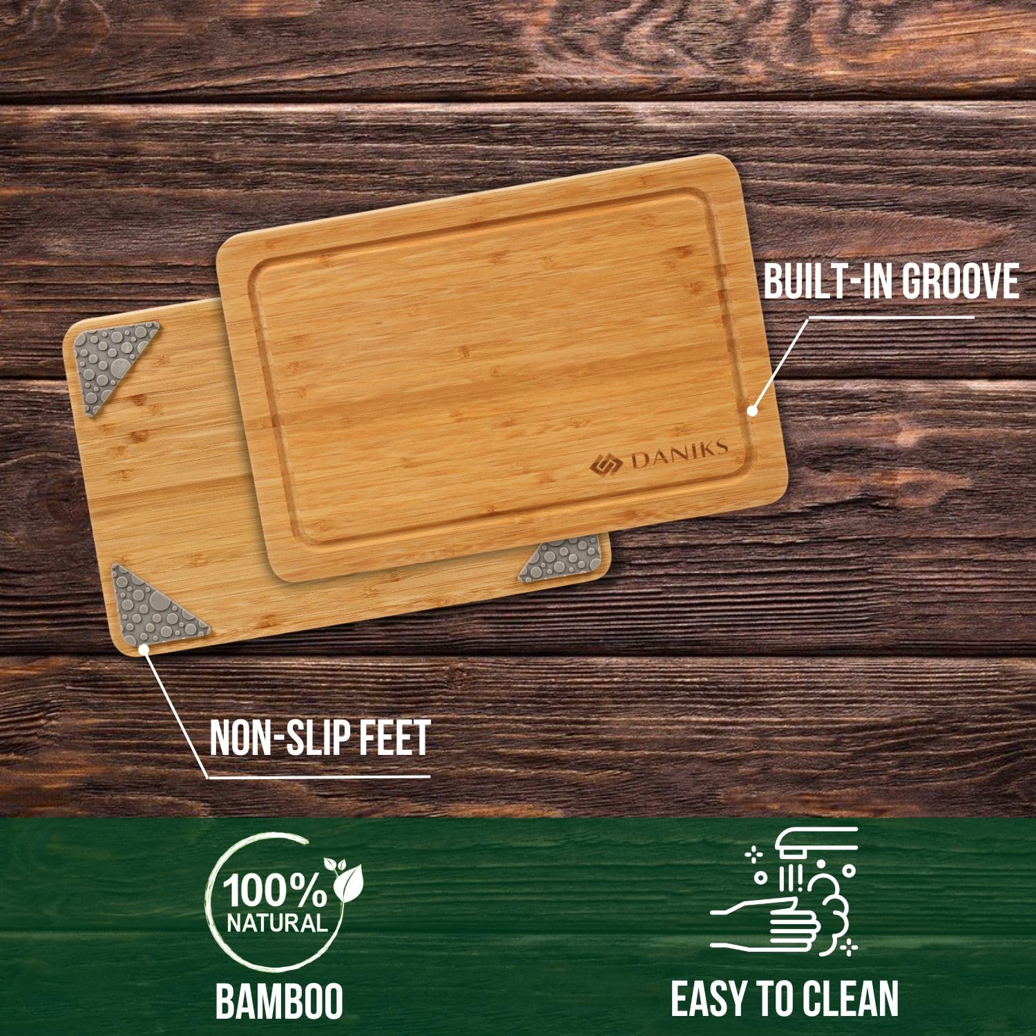 Daniks 100% Organic Bamboo Cutting Board for Kitchen | Heavy Duty Wood Chopping Board | Extra-Thick Cutting Board for Serving, Meat and Veggies | 16x12"