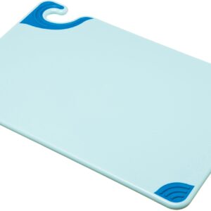 San Jamar Saf-T-Grip Plastic Cutting Board with Safety Hook, 12" x 18" x 0.5", Blue