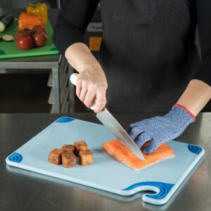 San Jamar Saf-T-Grip Plastic Cutting Board with Safety Hook, 12" x 18" x 0.5", Blue