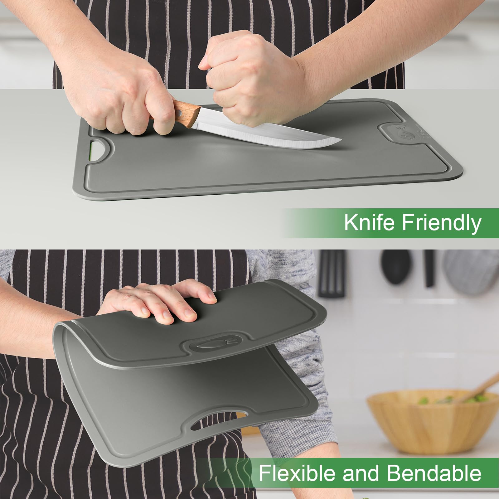 ASLSQYN TPU Flexible Cutting Board with Knife,BPA Free,Reversible Kitchen Cutting Board with Juice Groove,Scratch Resistant Cutting Boards for Kitchen, Dishwasher Safe,Easy-Grip Handle, Non-Slip