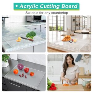 Koncifun Cutting Boards for Kitchen Acrylic Cutting Boards with Counter Lip Non Slip Clear Cutting Boards Protect Countertop Chopping Board for Home Kitchen Restaurant Dining