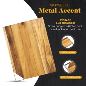 American Atelier’s Acacia Wood Cutting Board with Metal Accent | Large Chopping Board | Serving Tray for Cheese, Meats, Charcuterie Boards | 15.82” x 11.88”