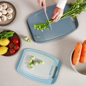 Neoflam Microban Antimicrobial Plastic Cutting Board 3 Sets, BPA Free, Non-Slip EZ Grip Handle, Dishwasher Safe, Reversible Use, Large Juice Grooves, Blue Gray