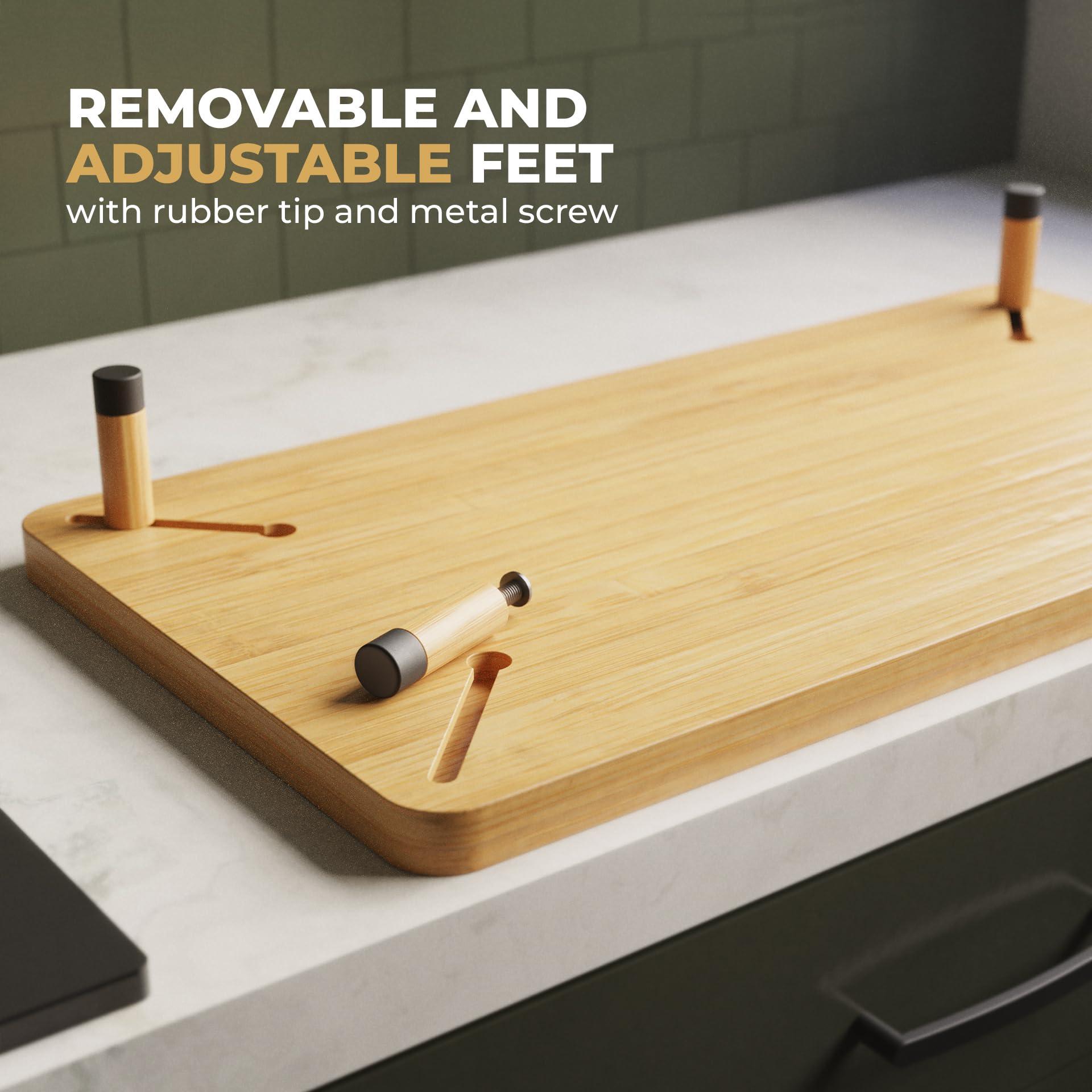 Prosumer's Choice Bamboo Stove Top Cover Board - Stylish and Versatile Wooden Stove Cover with Adjustable & Removable Feet, Large Cutting Area - Ideal for Kitchen Use - 3"H x 21.5"L x 11"W