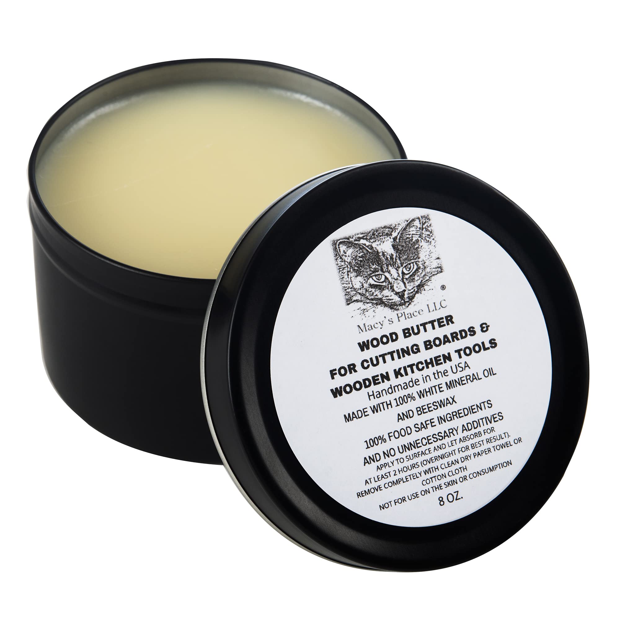 Wood Butter Cutting Board Wax - 8 oz - Conditioner for Butcher Block and Wooden Kitchen Tools. Macy;s Place Food Grade Mineral Oil and Beeswax for Wooden Tools. Support Animal Rescue