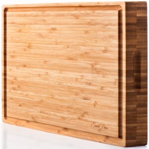 EXTRA LARGE Organic Bamboo Cutting Board & Thick Butcher Block w/Juice Groove - 17x13x1.5" Wood Cutting Board, Premium Quality and Professional Design - Bamboo Chopping Block (Bamboo)