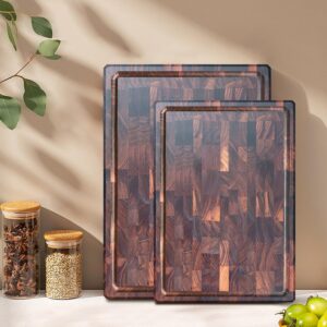 COCOBOSS Walnut Cutting Boards for Kitchen Chopping Board End Grain Cutting Board Premium Black Walnut Wood Cutting Board with Juice Groove, Non-Slip Feet & Handles(13.5 x 9.4 x 1.0 Inch, Gift Box)