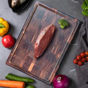 COCOBOSS Walnut Cutting Boards for Kitchen Chopping Board End Grain Cutting Board Premium Black Walnut Wood Cutting Board with Juice Groove, Non-Slip Feet & Handles(13.5 x 9.4 x 1.0 Inch, Gift Box)