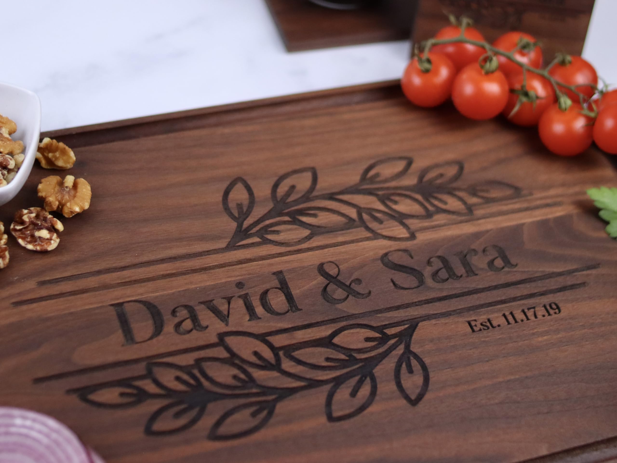 MODERN MADE DESIGNS Handmade Cutting Board, Personalized Bamboo, Walnut, Cherry or Maple Wood Engraved Boards USA Made, Customizable for Weddings, Anniversary, Housewarming, Kitchen Decor, Gift Idea