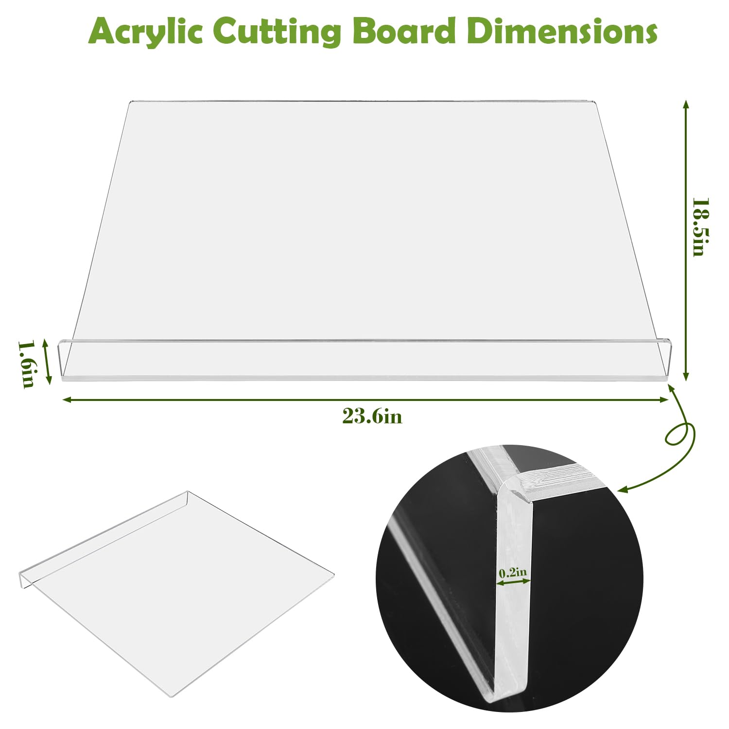 Acrylic Large Cutting Board 24" x 18" With Lip, Oleksand Chopping Board For Kitchen,Clear Non Slip Countertop Board Includes Anti-slip Strips. (1, 24x18)